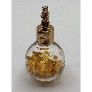 24 KARAT GOLD FLAKES Floating in Oil-California Glass Bottle Bear Top Souvenir